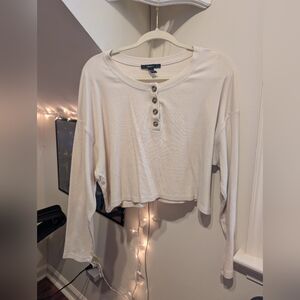 Forever 21 Cream Long Sleeve Button Top